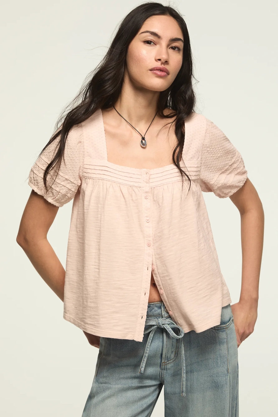 [147172-680] WOMENS LUCKY BRAND SHORT SLEEVE SQUARE NECK TOP - SEPIA ROSE