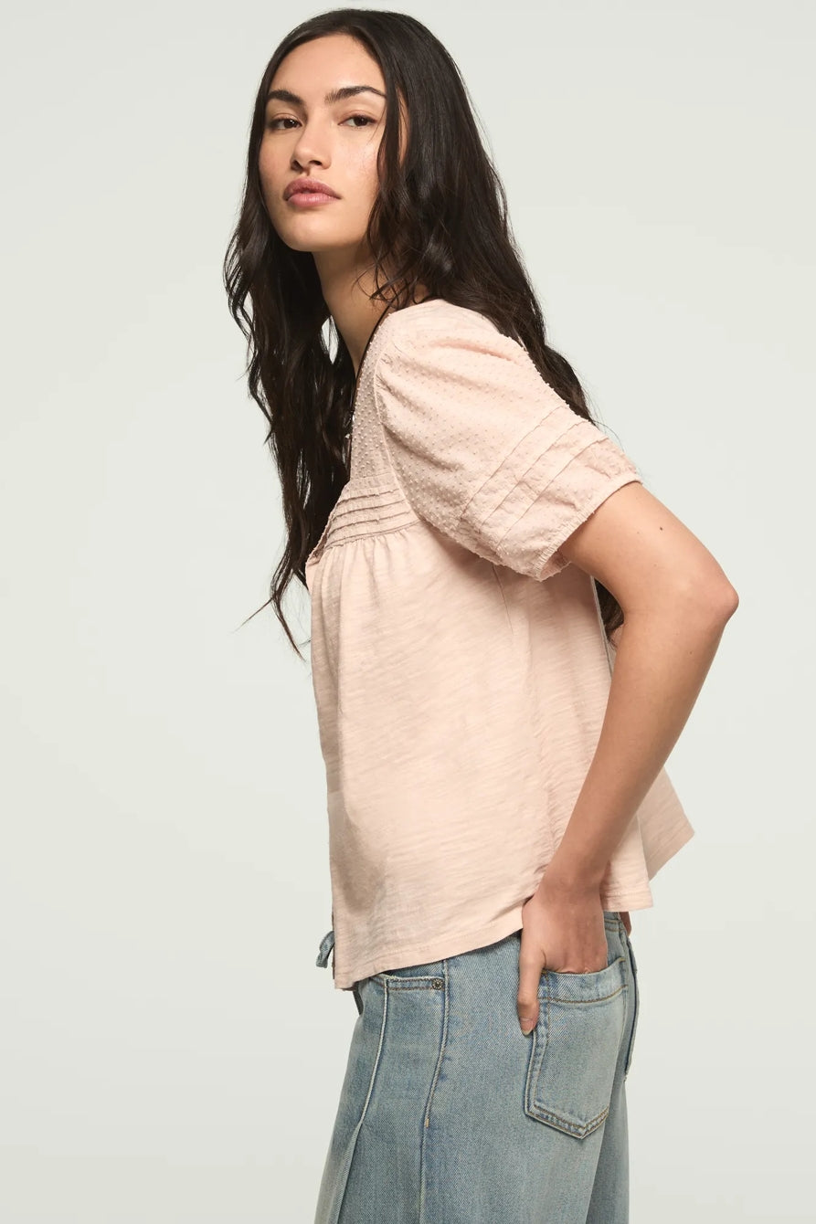 [147172-680] WOMENS LUCKY BRAND SHORT SLEEVE SQUARE NECK TOP - SEPIA ROSE