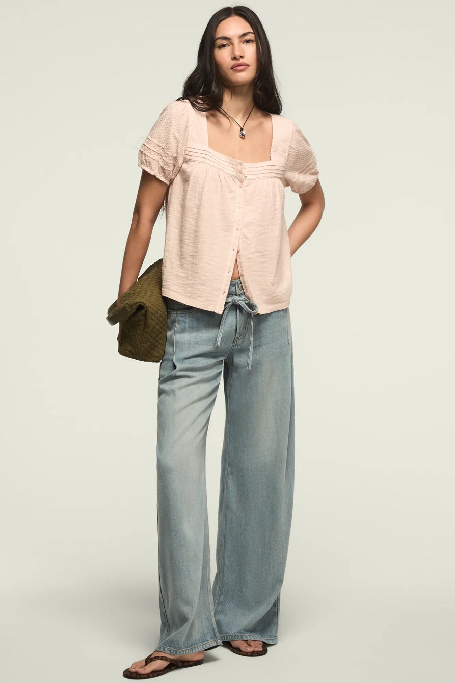 [147172-680] WOMENS LUCKY BRAND SHORT SLEEVE SQUARE NECK TOP - SEPIA ROSE