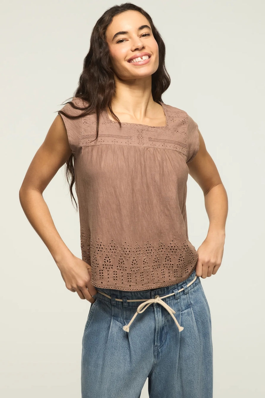 [157875-530] WOMENS LUCKY BRAND SHELL SLEEVE SQUARE NECK TOP - ETHEREA