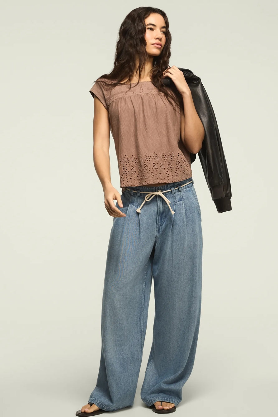 [157875-530] WOMENS LUCKY BRAND SHELL SLEEVE SQUARE NECK TOP - ETHEREA