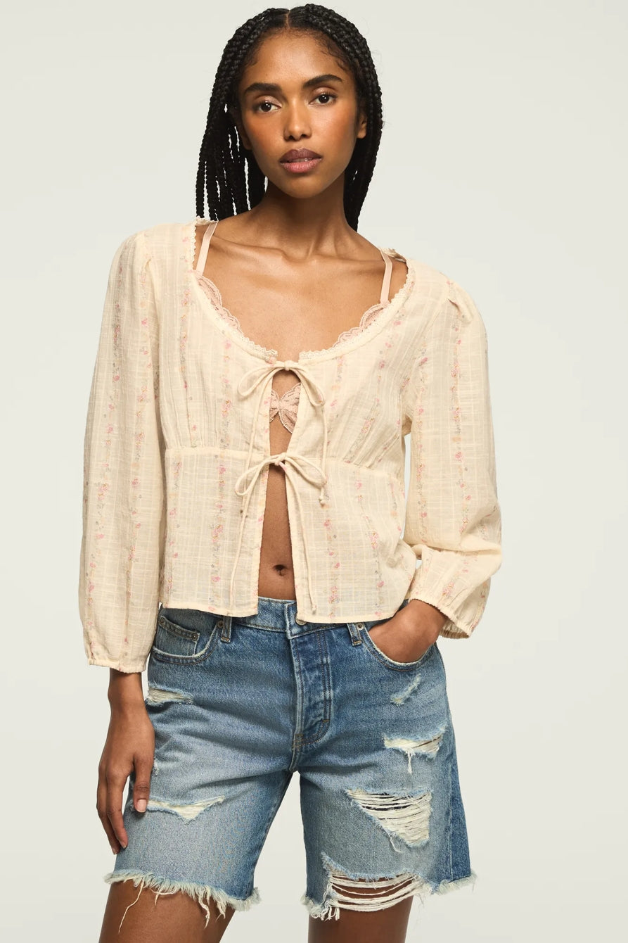 [162270-100] WOMENS LUCKY BRAND FESTIVAL CUTWORK FLYAWAY BLOUSE