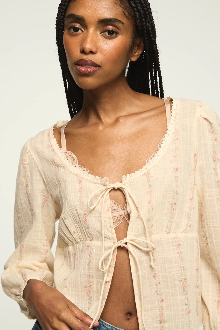 [162270-100] WOMENS LUCKY BRAND FESTIVAL CUTWORK FLYAWAY BLOUSE