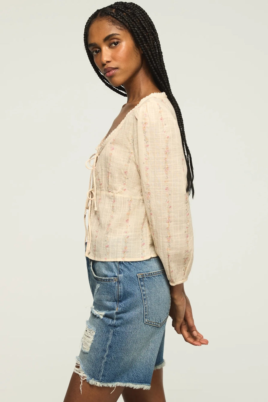 [162270-100] WOMENS LUCKY BRAND FESTIVAL CUTWORK FLYAWAY BLOUSE