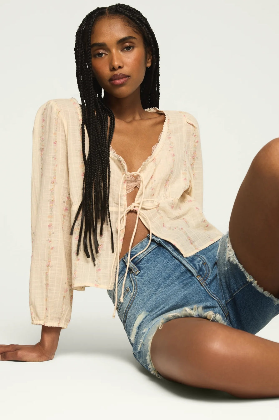 [162270-100] WOMENS LUCKY BRAND FESTIVAL CUTWORK FLYAWAY BLOUSE