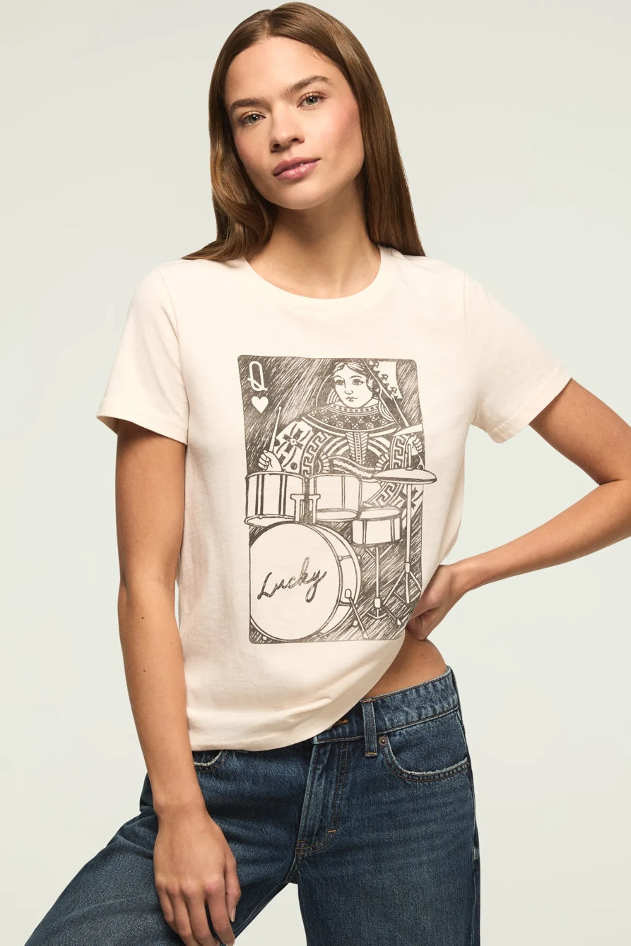 [163158-100] WOMENS LUCKY BRAND DRUMMER QUEEN CLASSIC CREW - VANILLA CREAM