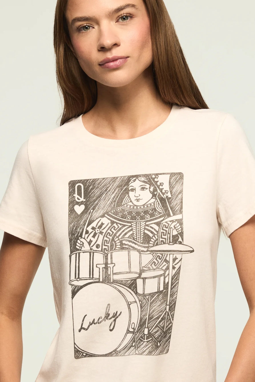[163158-100] WOMENS LUCKY BRAND DRUMMER QUEEN CLASSIC CREW - VANILLA CREAM