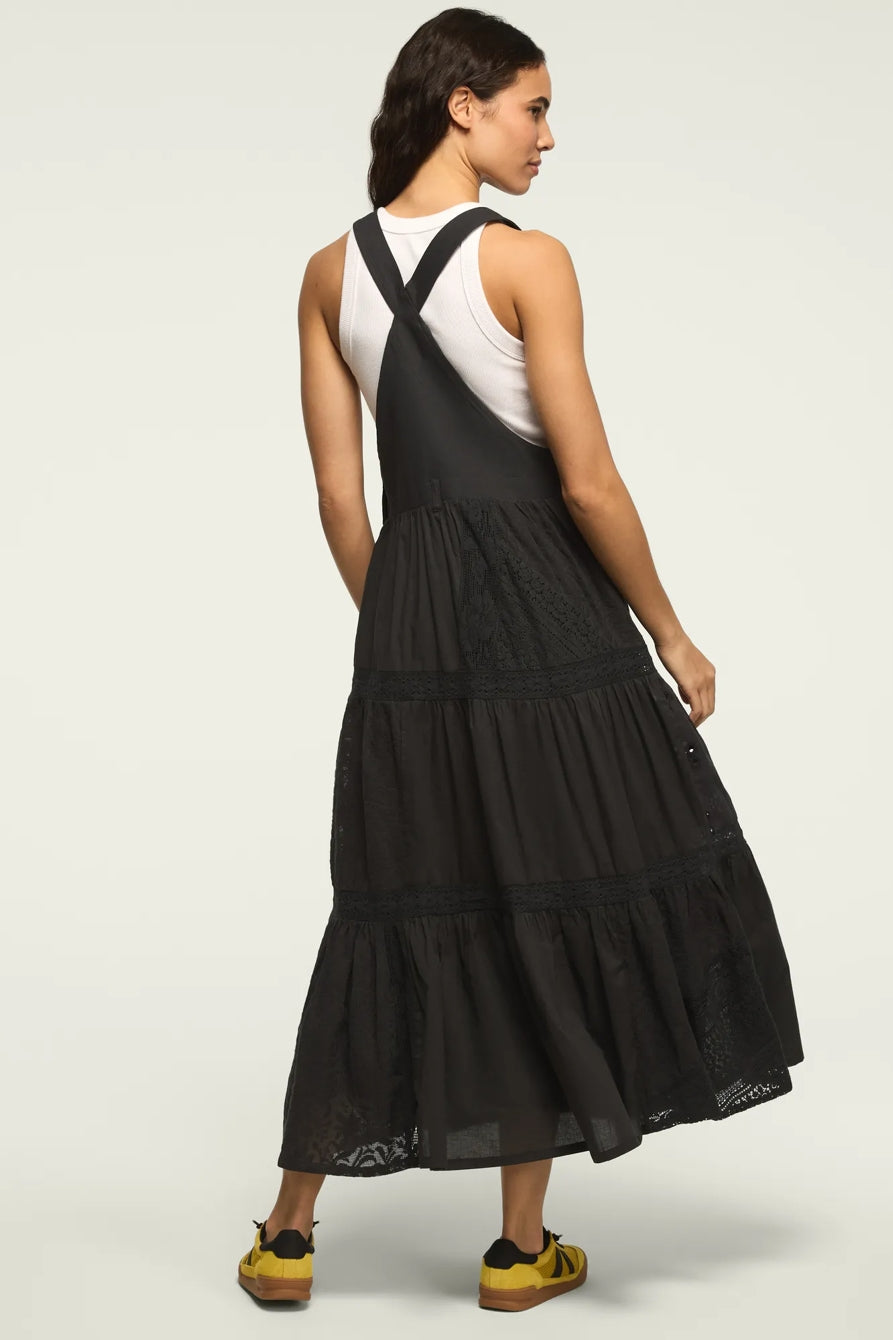 [167315-001] WOMENS LUCKY BRAND CUTWORK OVERALL MAXI DRESS - RAVEN