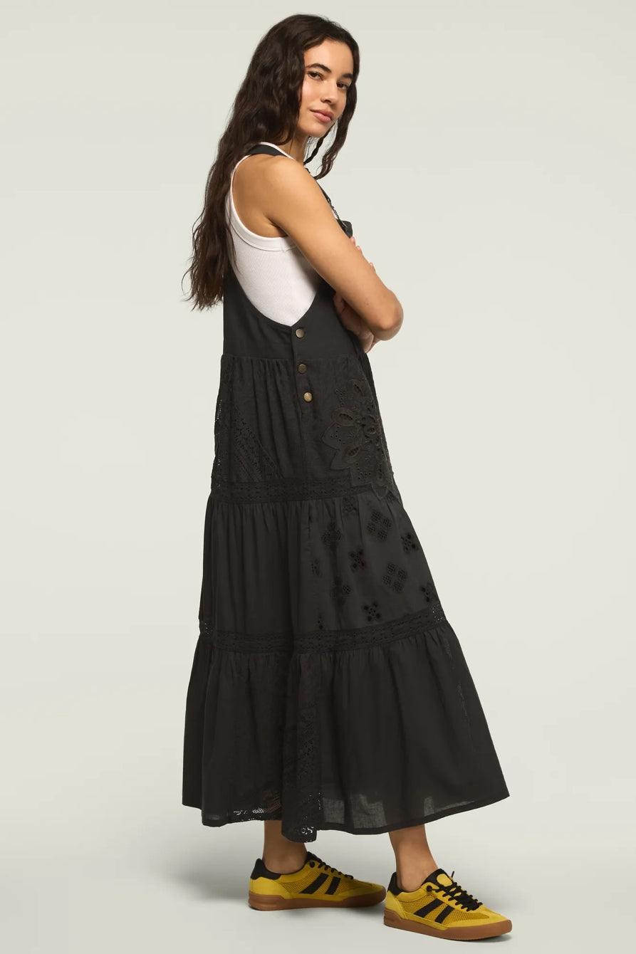[167315-001] WOMENS LUCKY BRAND CUTWORK OVERALL MAXI DRESS - RAVEN