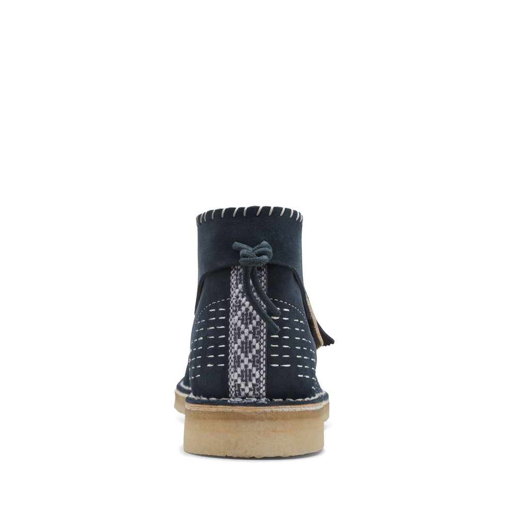 [26168787] WOMENS CLARKS DESERT BOOT NAVY SASHIKO