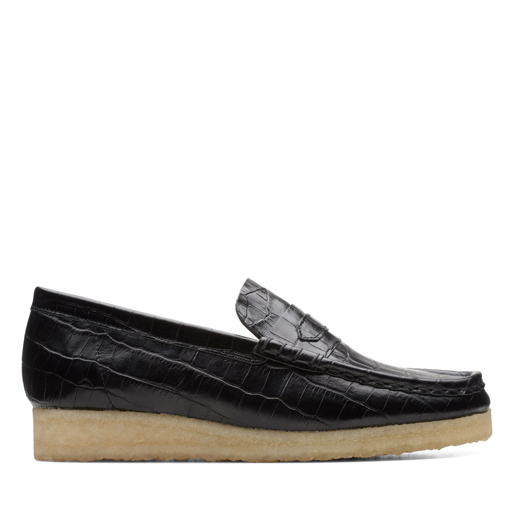 [26174016] WOMENS CLARKS WALLABEELOAFER BLACK CROC