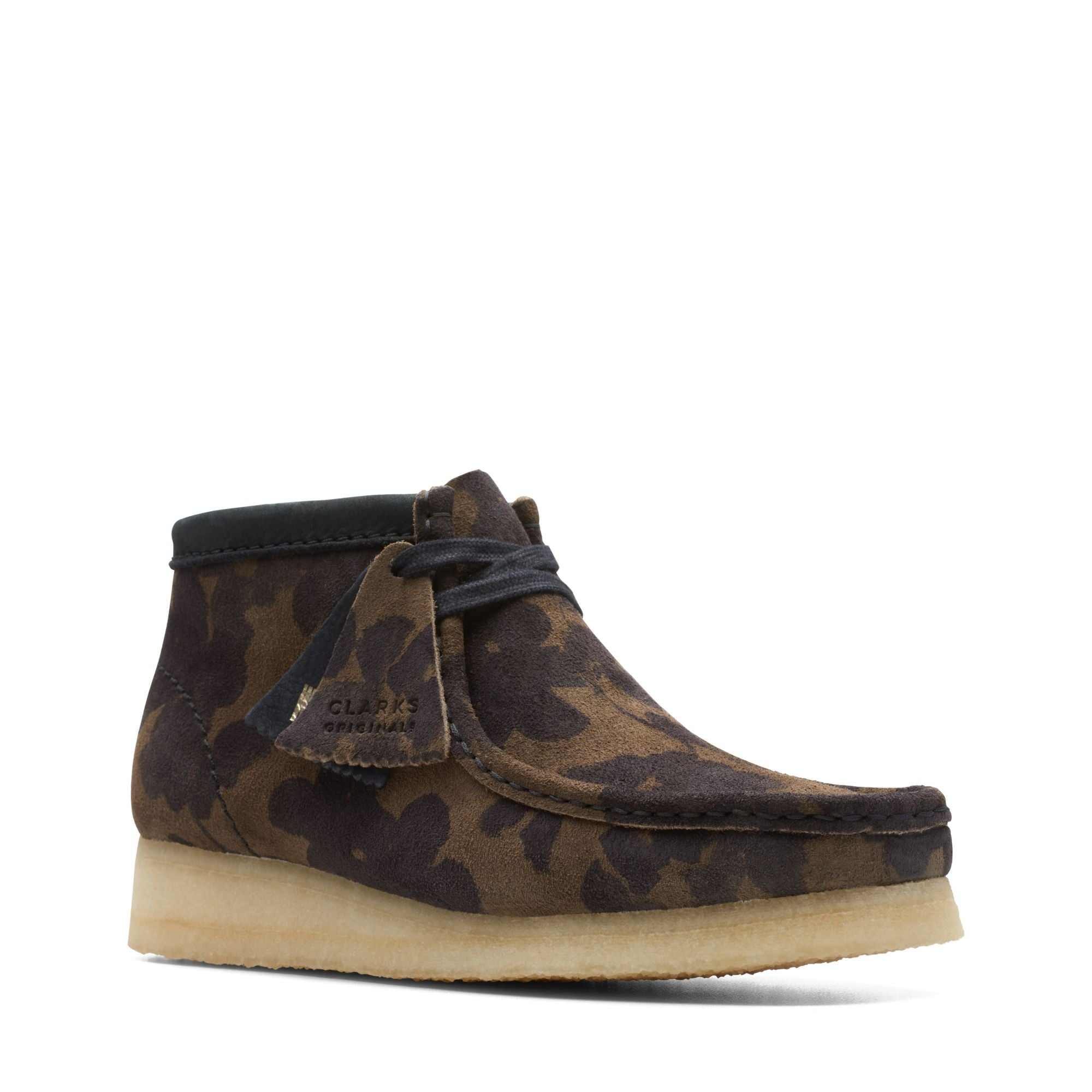 [26174023] WOMENS CLARKS WALLABEE BOOT BLK/KHAKI FLORAL