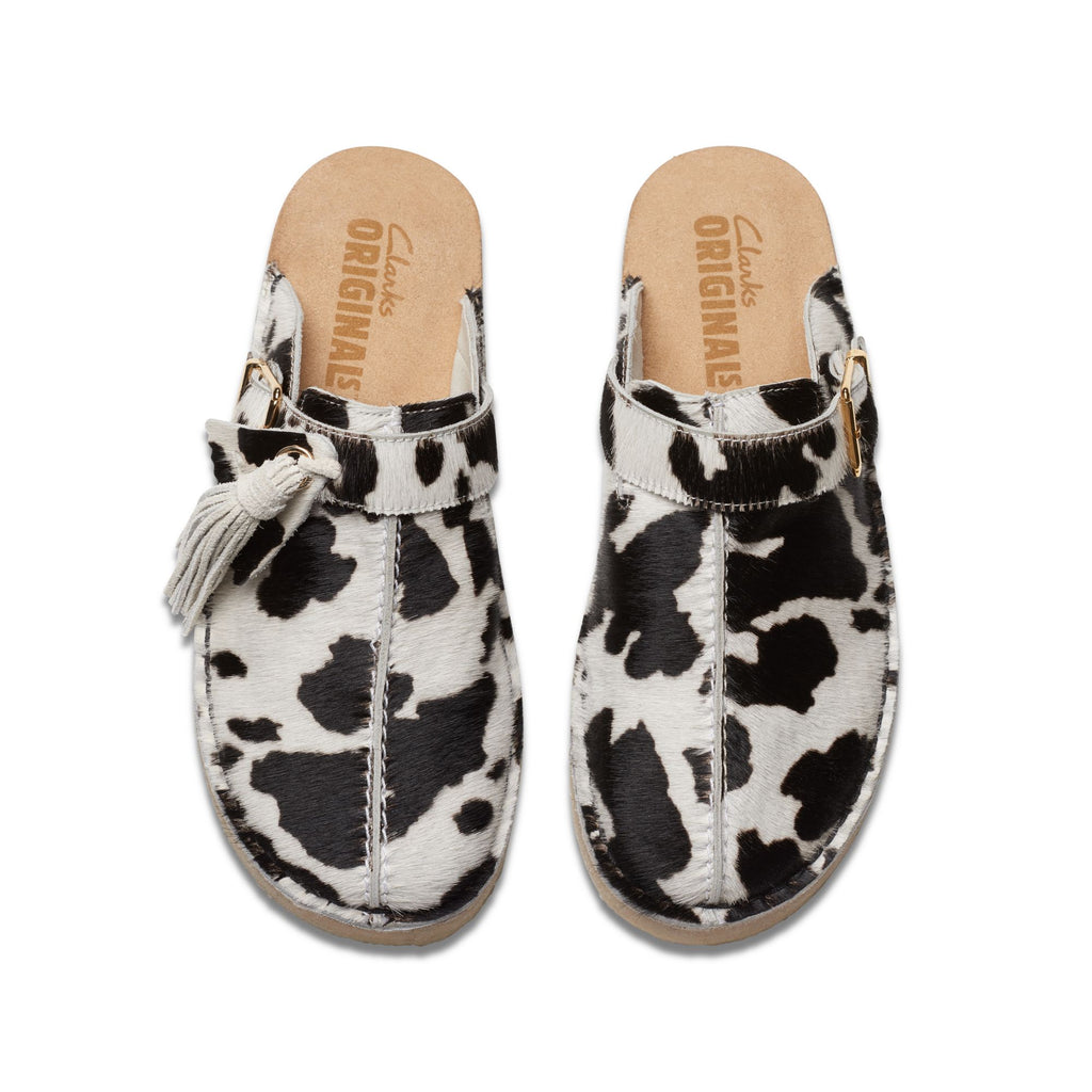 [26176671] WOMENS CLARKS TREK MULE COW PRINT HAIRON