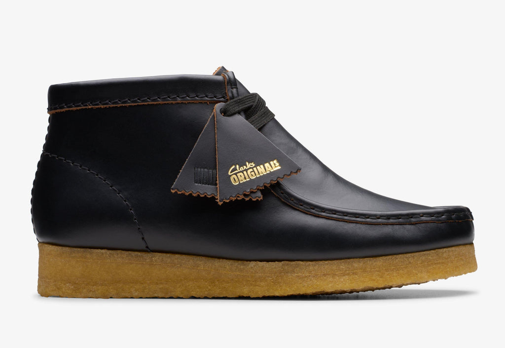 [26177715] WOMENS CLARKS WALLABEE BOOT BLACK SMOOTH LEATHER