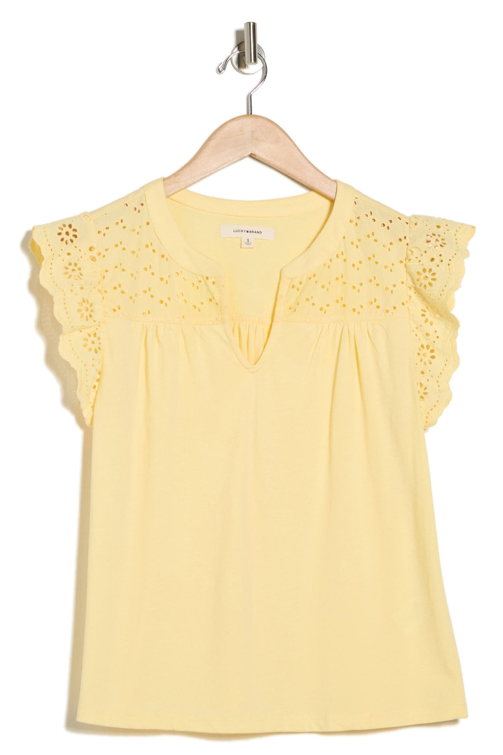 [159632-711] WOMENS LUCKY BRAND MIXED MEDIA SCHIFFLY TOP - SUNLIGHT