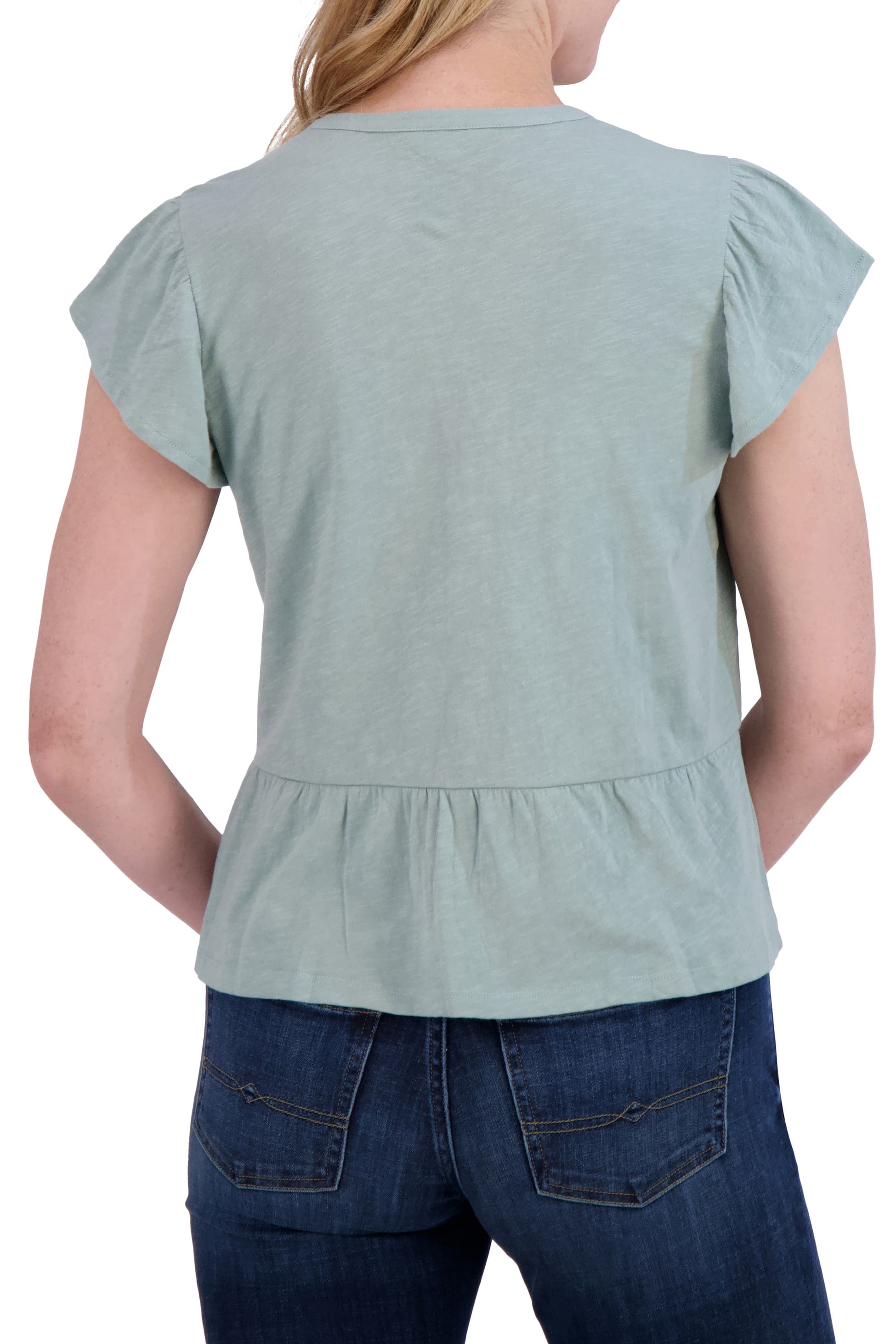 [135618-329] WOMENS LUCKY BRAND OTT FLUTTER SLEEVE TOP - SAGE