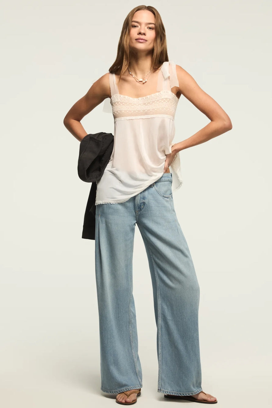 [7W15814-430] WOMENS LUCKY BRAND PLEATED LIQUID DENIM LUXE PALAZZO - RIVER