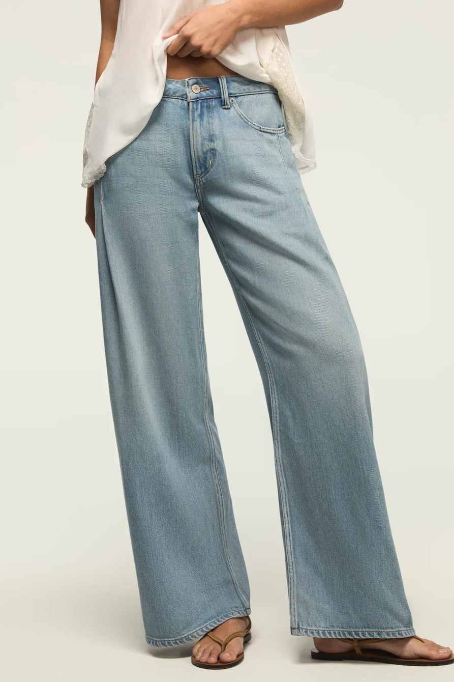 [7W15814-430] WOMENS LUCKY BRAND PLEATED LIQUID DENIM LUXE PALAZZO - RIVER