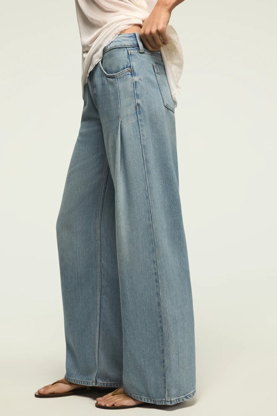 [7W15814-430] WOMENS LUCKY BRAND PLEATED LIQUID DENIM LUXE PALAZZO - RIVER