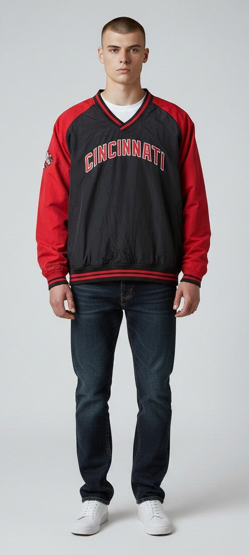 MENS MITCHELL & NESS MLB NYLON PULLOVER JACKET VINTAGE LOGO REDS