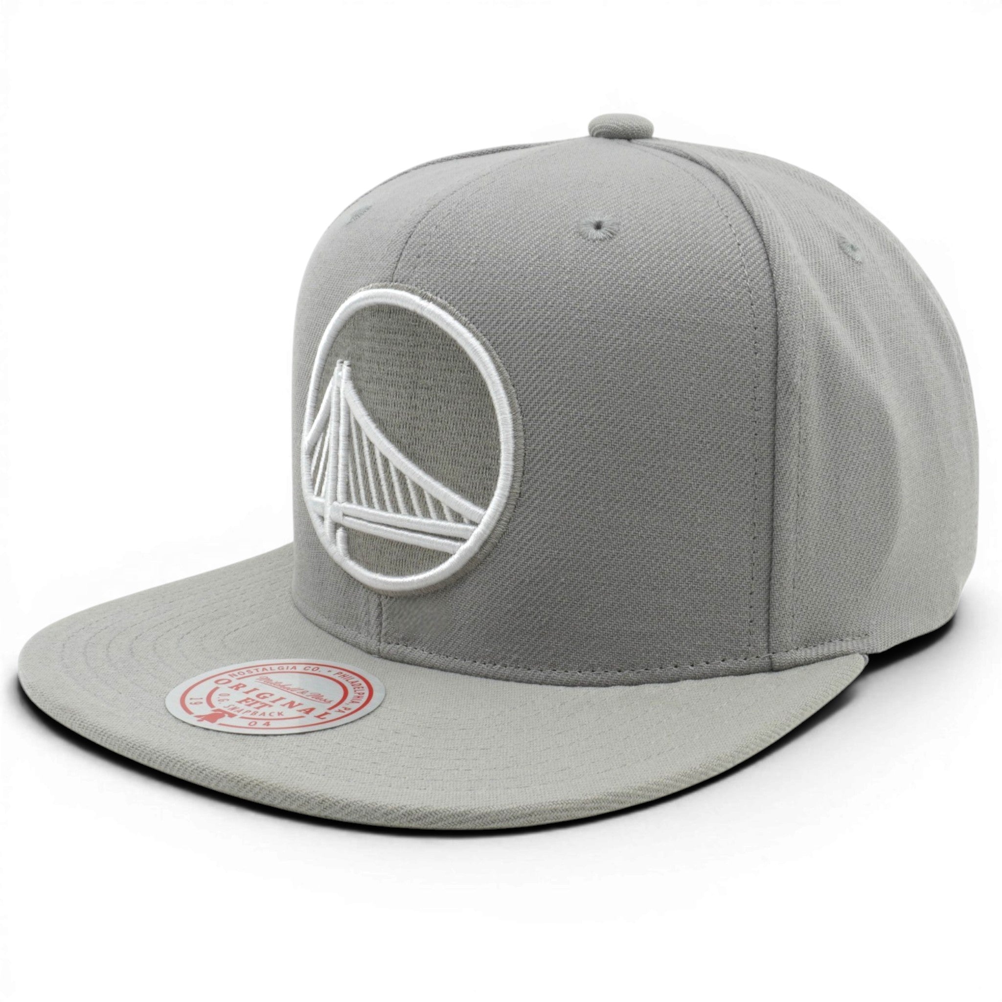 Mens Mitchell & Ness NBA EVERGREEN GREY WHITE SNAPBACK WARRIORS
