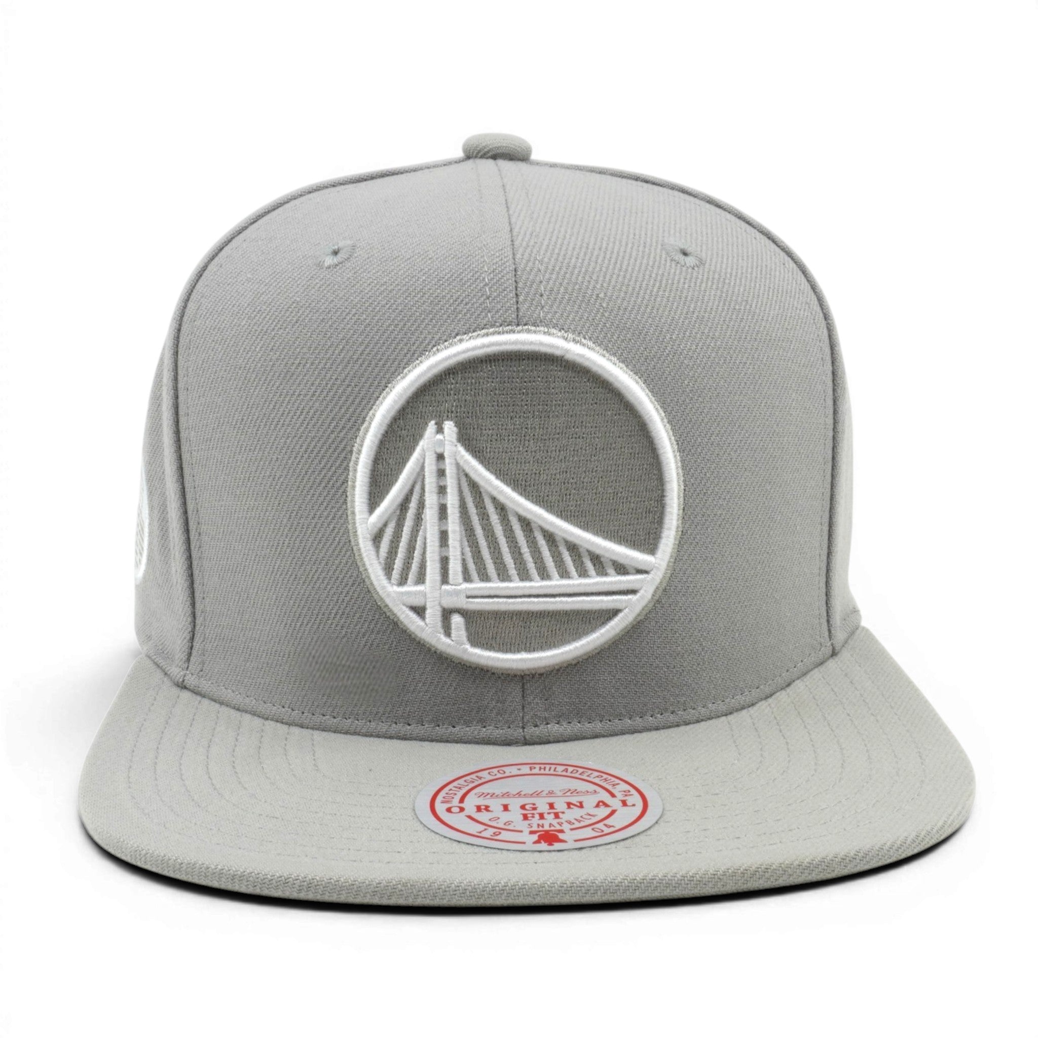 Mens Mitchell & Ness NBA EVERGREEN GREY WHITE SNAPBACK WARRIORS