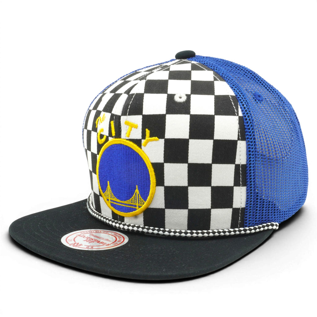 MENS MITCHELL & NESS NBA WARRIORS CHECKERED 'THE CITY' BLUE SNAPBACK
