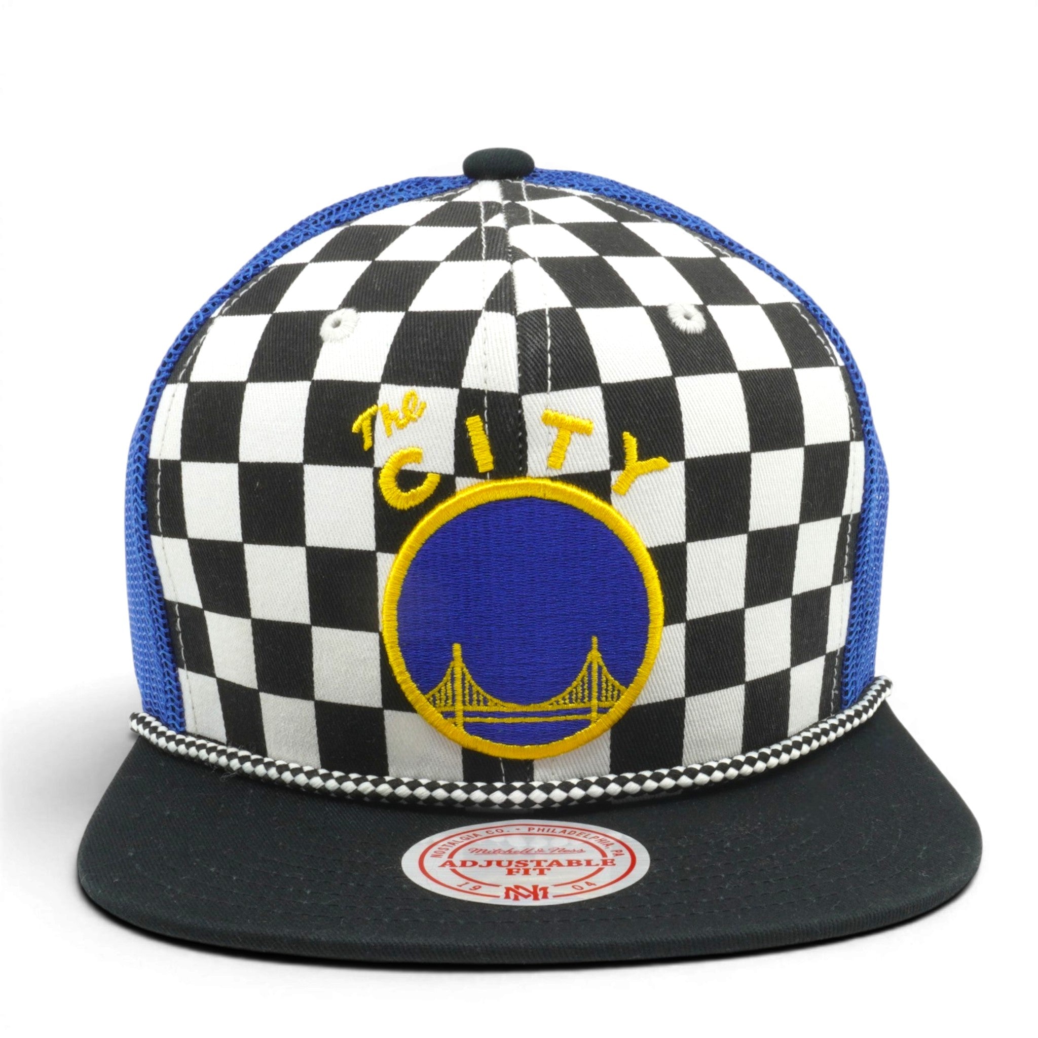 MENS MITCHELL & NESS NBA WARRIORS CHECKERED 'THE CITY' BLUE SNAPBACK