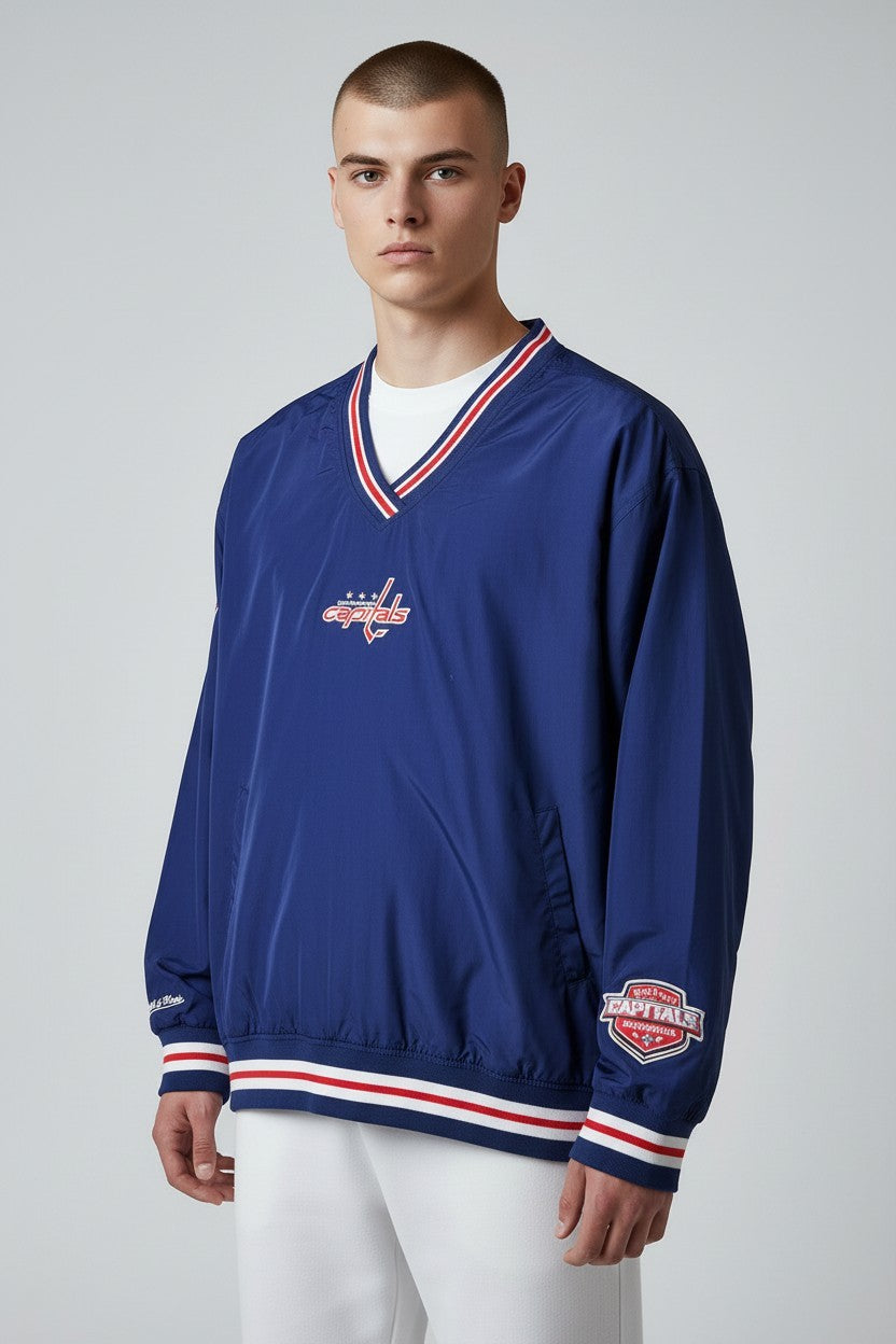 MENS MITCHELL & NESS NHL CLASSIC NYLON PULLOVER CURRENT LOGO CAPITALS