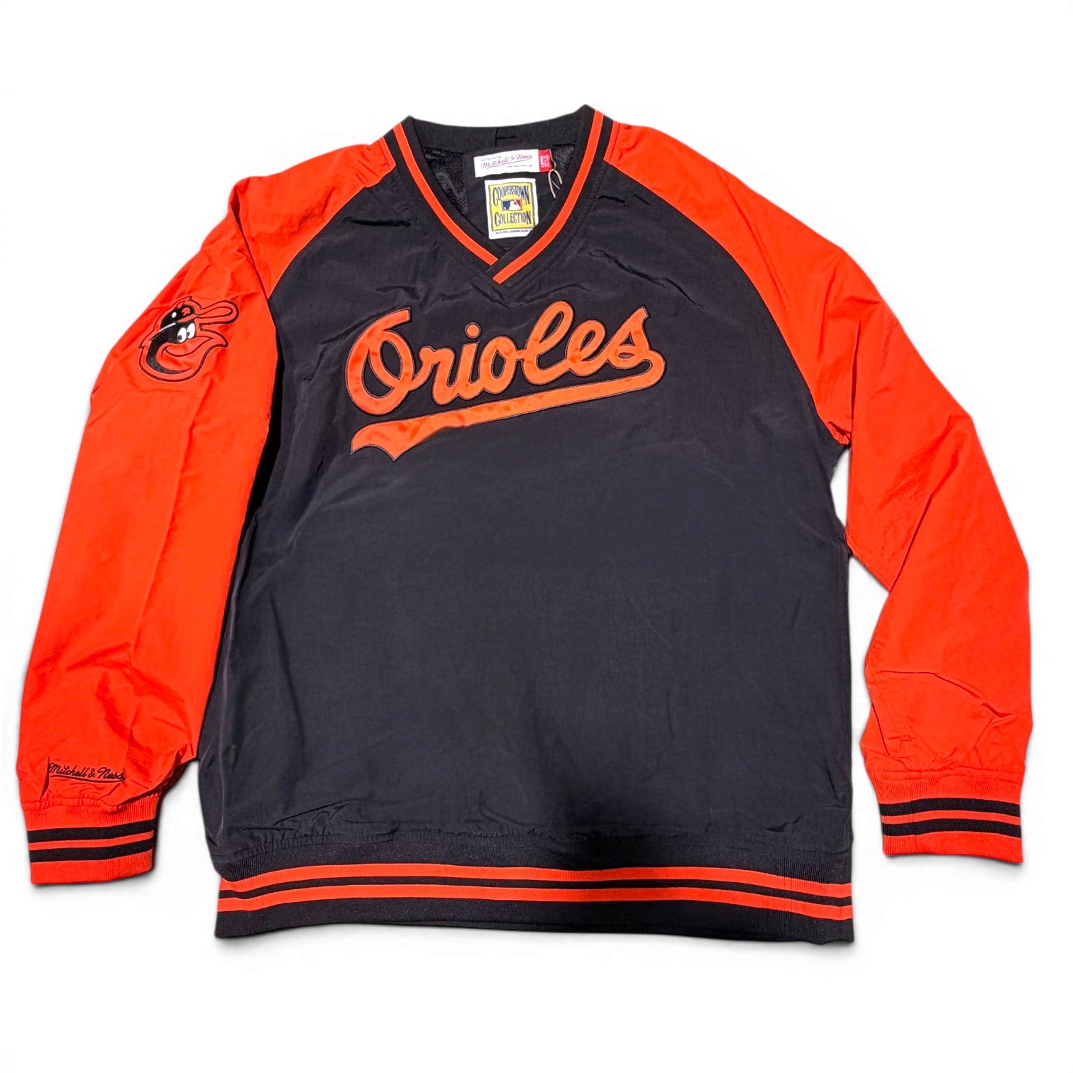 MENS MITCHELL & NESS MLB NYLON PULLOVER JACKET VINTAGE LOGO ORIOLES