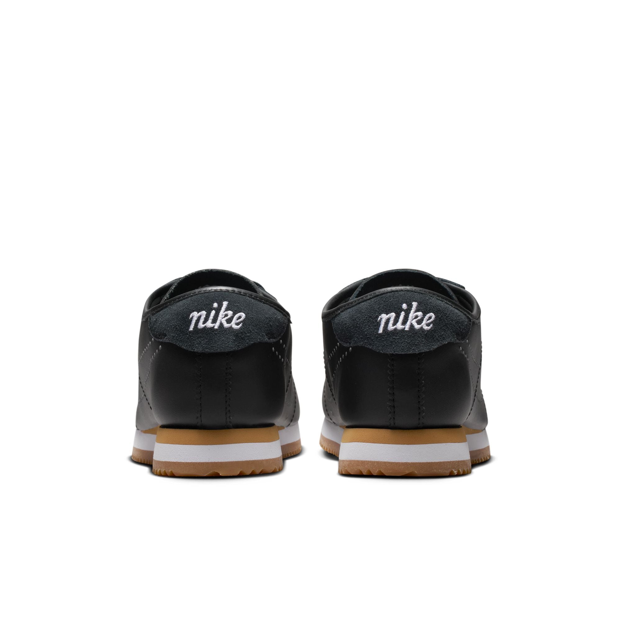 [HQ1841-002] WOMENS NIKE CORTEZ LEATHER 'BLACK WHITE GUM PERFORATED SWOOSH'