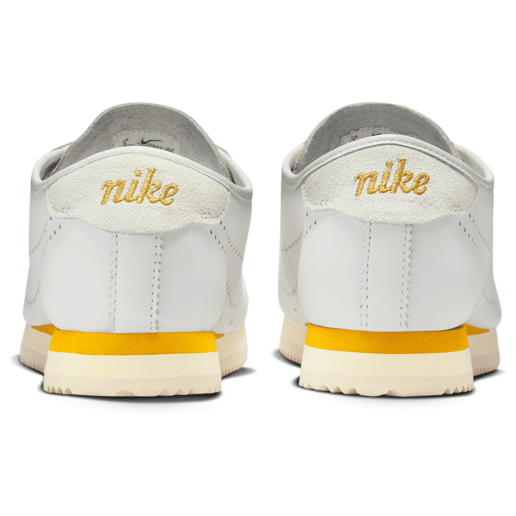 [HQ1841-100] WOMENS NIKE CORTEZ LEATHER 'WHITE BRONZE PERFORATED SWOOSH'
