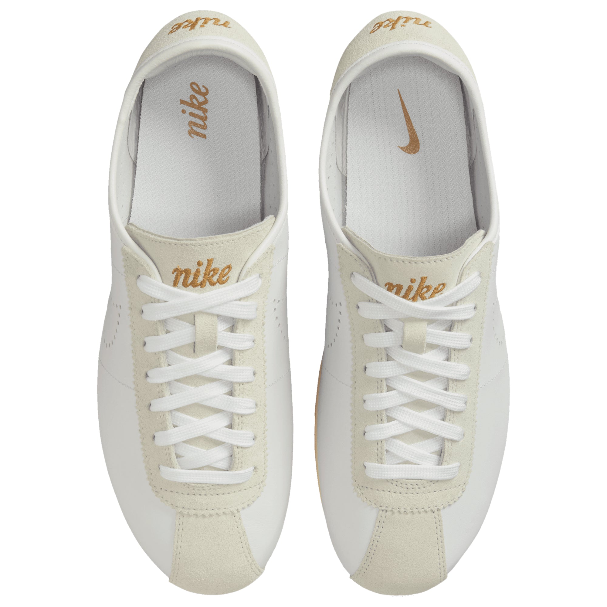 [HQ1841-100] WOMENS NIKE CORTEZ LEATHER 'WHITE BRONZE PERFORATED SWOOSH'