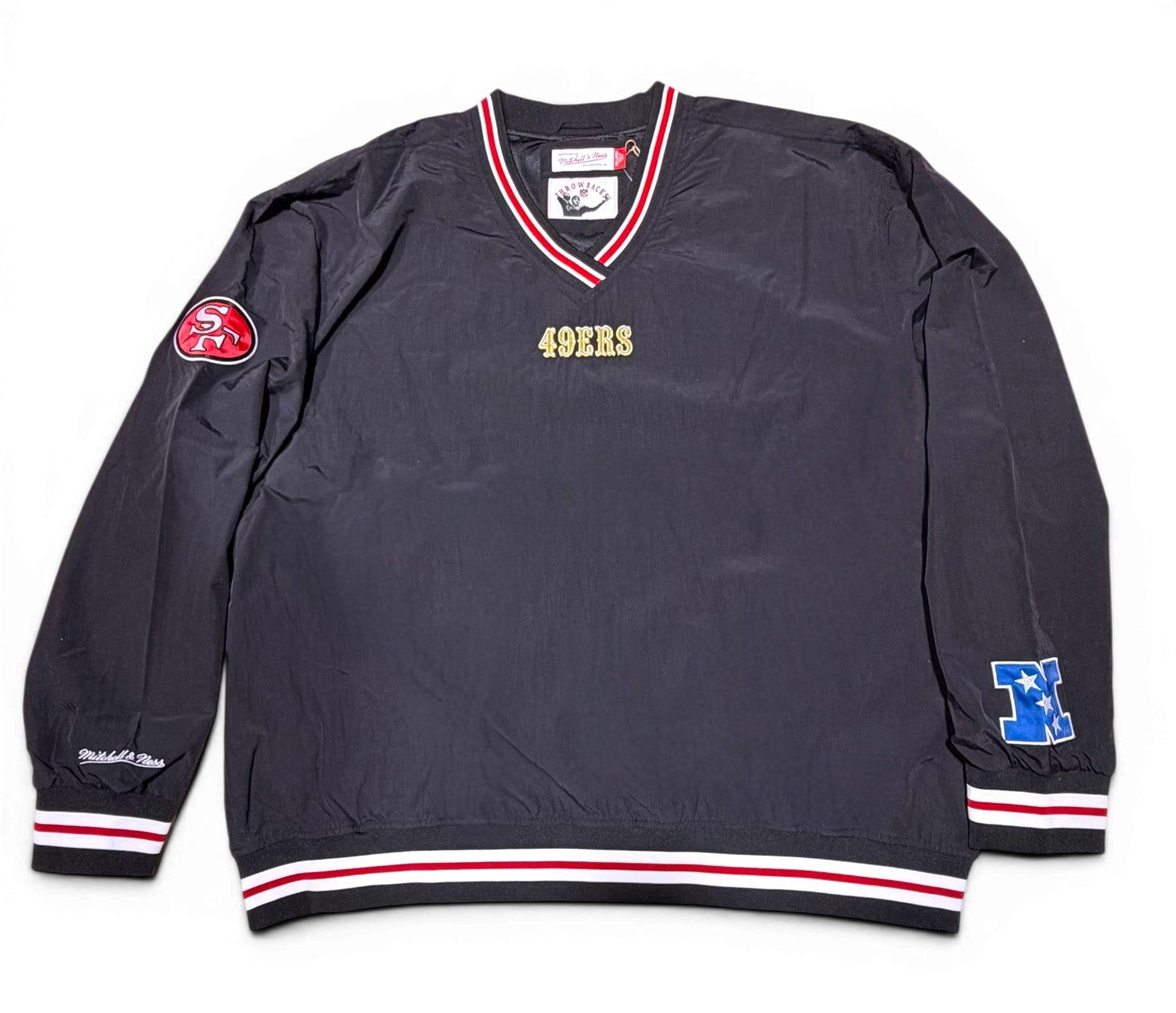 MENS MITCHELL & NESS NFL CLASSIC NYLON PULLOVER VINTAGE LOGO 49ERS
