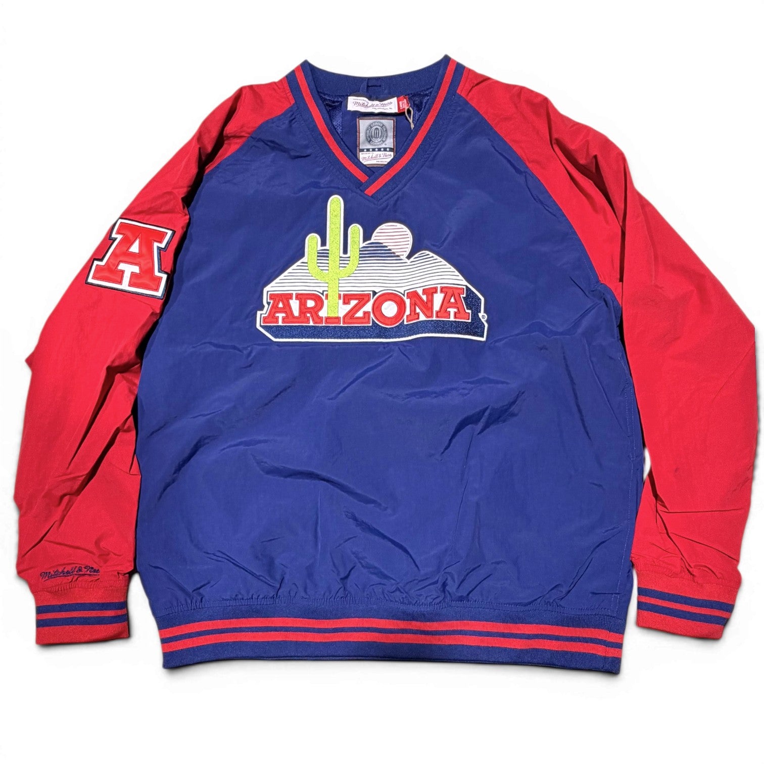 MENS MITCHELL & NESS NCAA NYLON PULLOVER JACKET VINTAGE LOGO ARIZONA WILDCATS