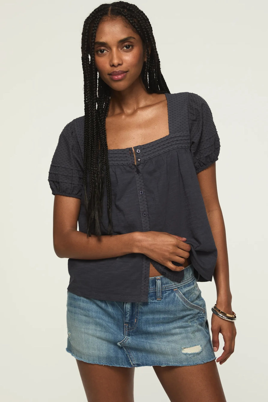 [147172-300] WOMENS LUCKY BRAND SHORT SLEEVE SQUARE NECK TOP - INDIA INK
