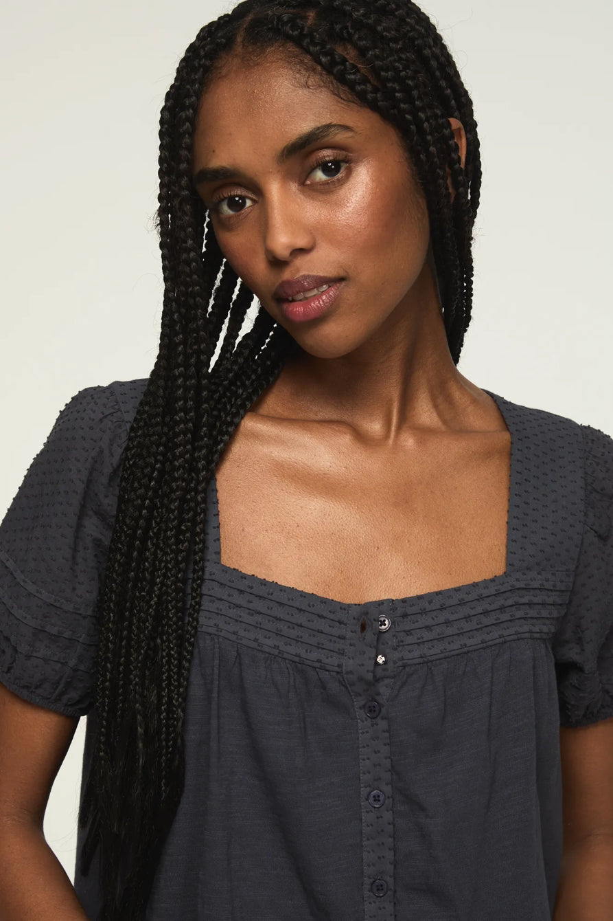 [147172-300] WOMENS LUCKY BRAND SHORT SLEEVE SQUARE NECK TOP - INDIA INK