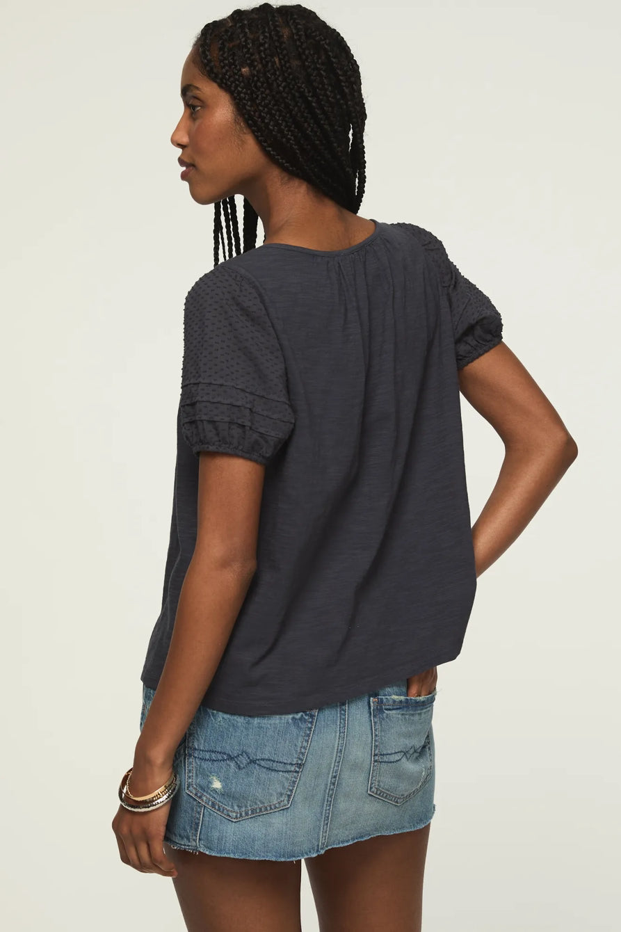 [147172-300] WOMENS LUCKY BRAND SHORT SLEEVE SQUARE NECK TOP - INDIA INK