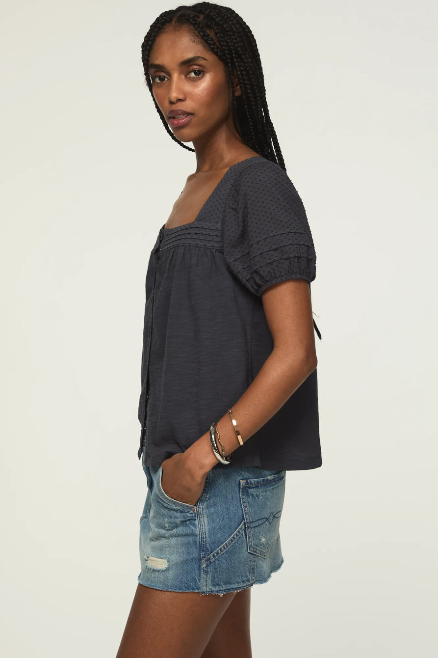 [147172-300] WOMENS LUCKY BRAND SHORT SLEEVE SQUARE NECK TOP - INDIA INK