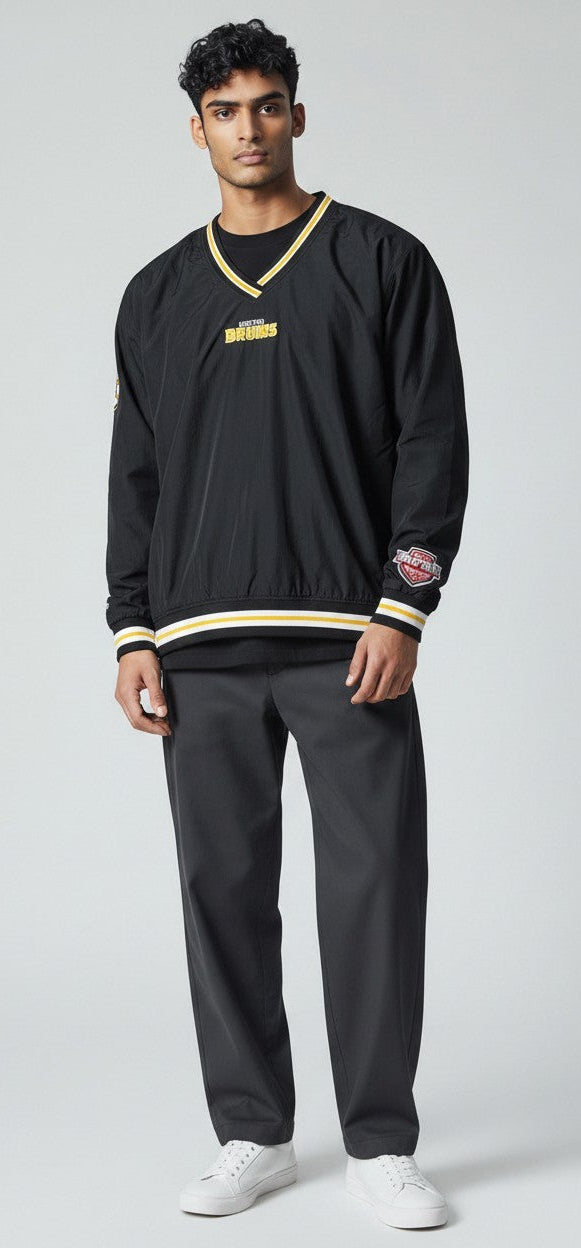 MENS MITCHELL & NESS NHL CLASSIC NYLON PULLOVER CURRENT LOGO BRUINS