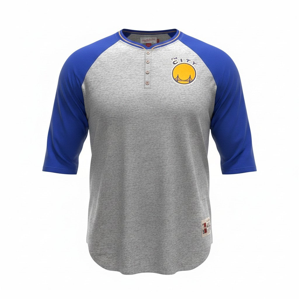 Mens Mitchell & Ness NBA Golden State Warriors 4 Button Henley