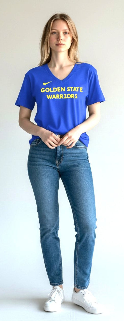 [AT1831-495] WOMENS NIKE NBA GS WARRIORS WORDMARK V-NECK TEE