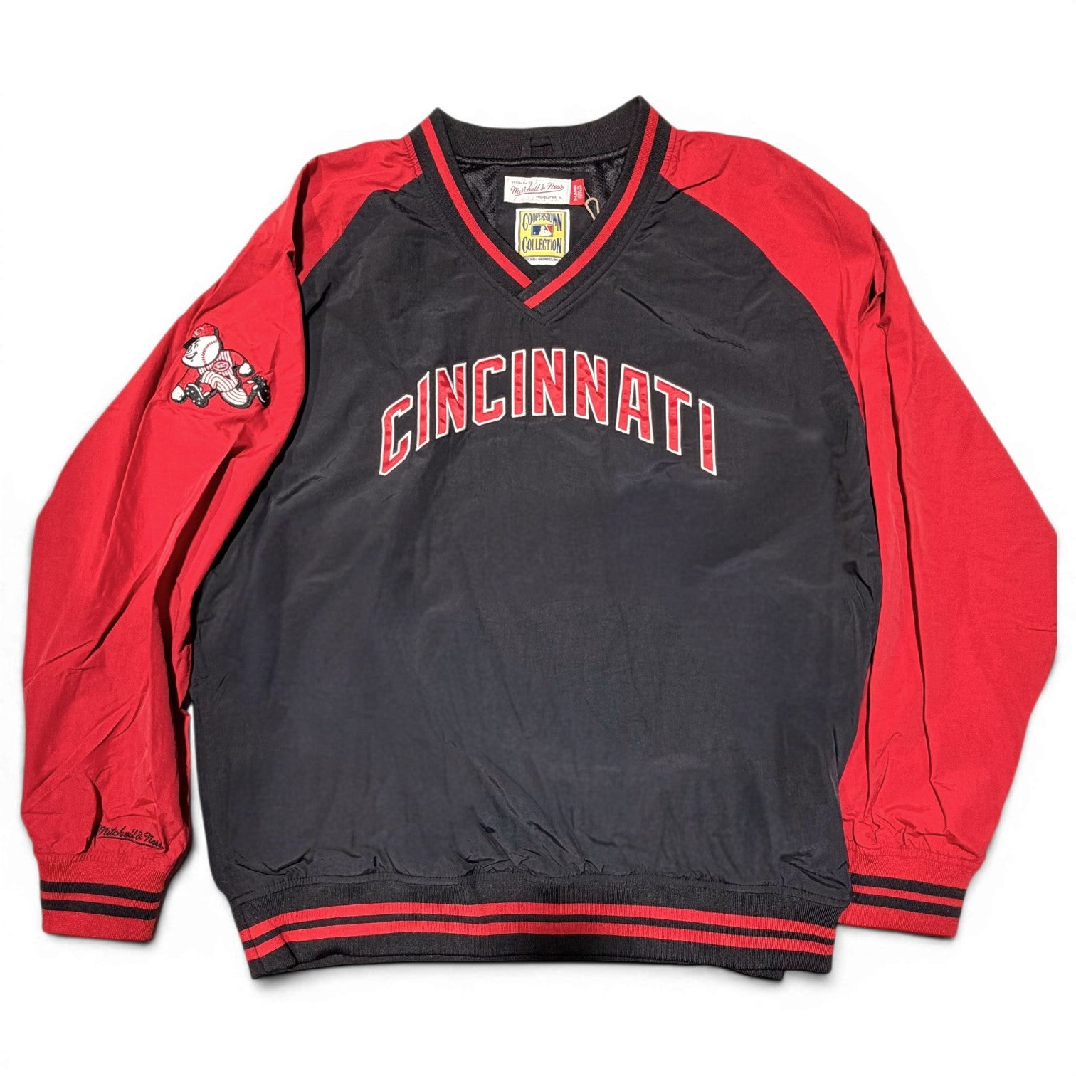 MENS MITCHELL & NESS MLB NYLON PULLOVER JACKET VINTAGE LOGO REDS