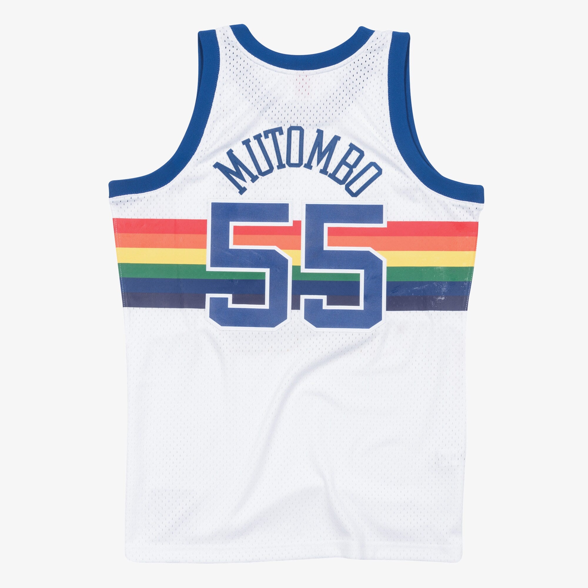 MENS MITCHELL & NESS CREAM SWINGMAN JERSEY NUGGETS 1991 DIKEMBE MUTOMBO