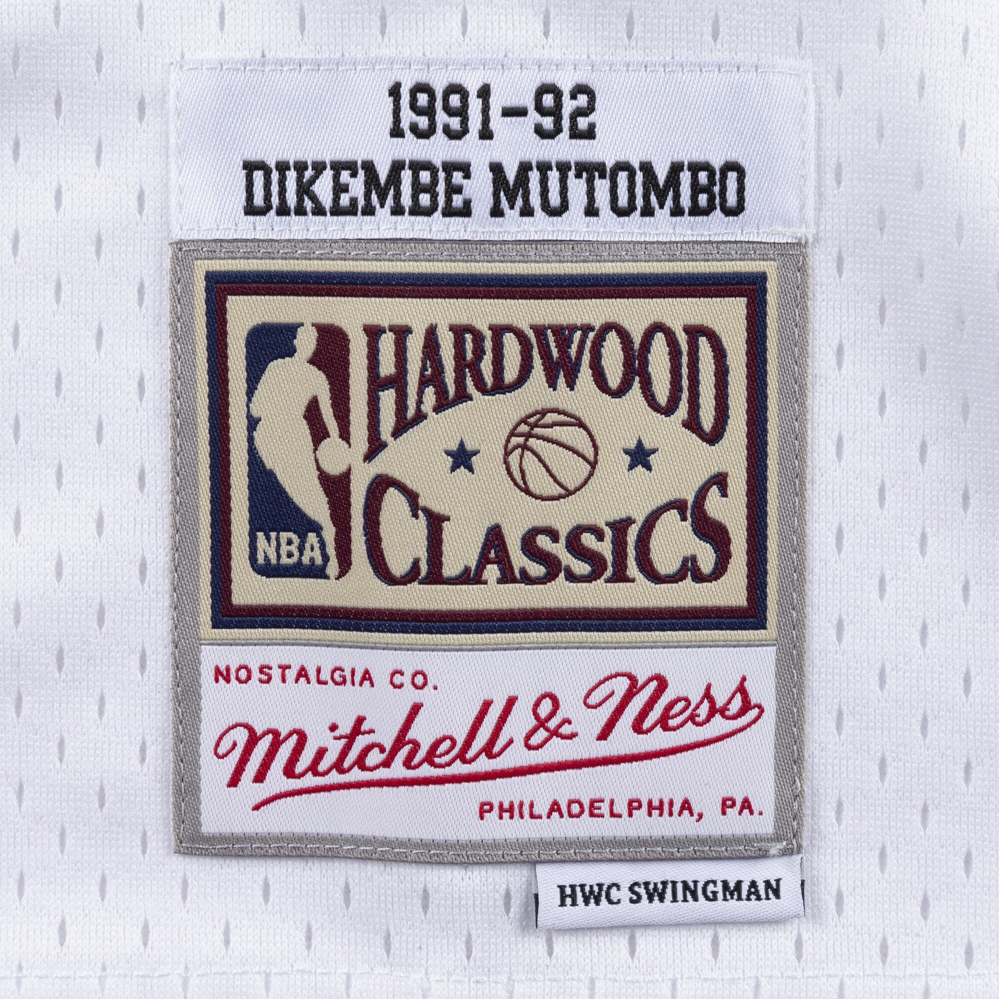 MENS MITCHELL & NESS CREAM SWINGMAN JERSEY NUGGETS 1991 DIKEMBE MUTOMBO