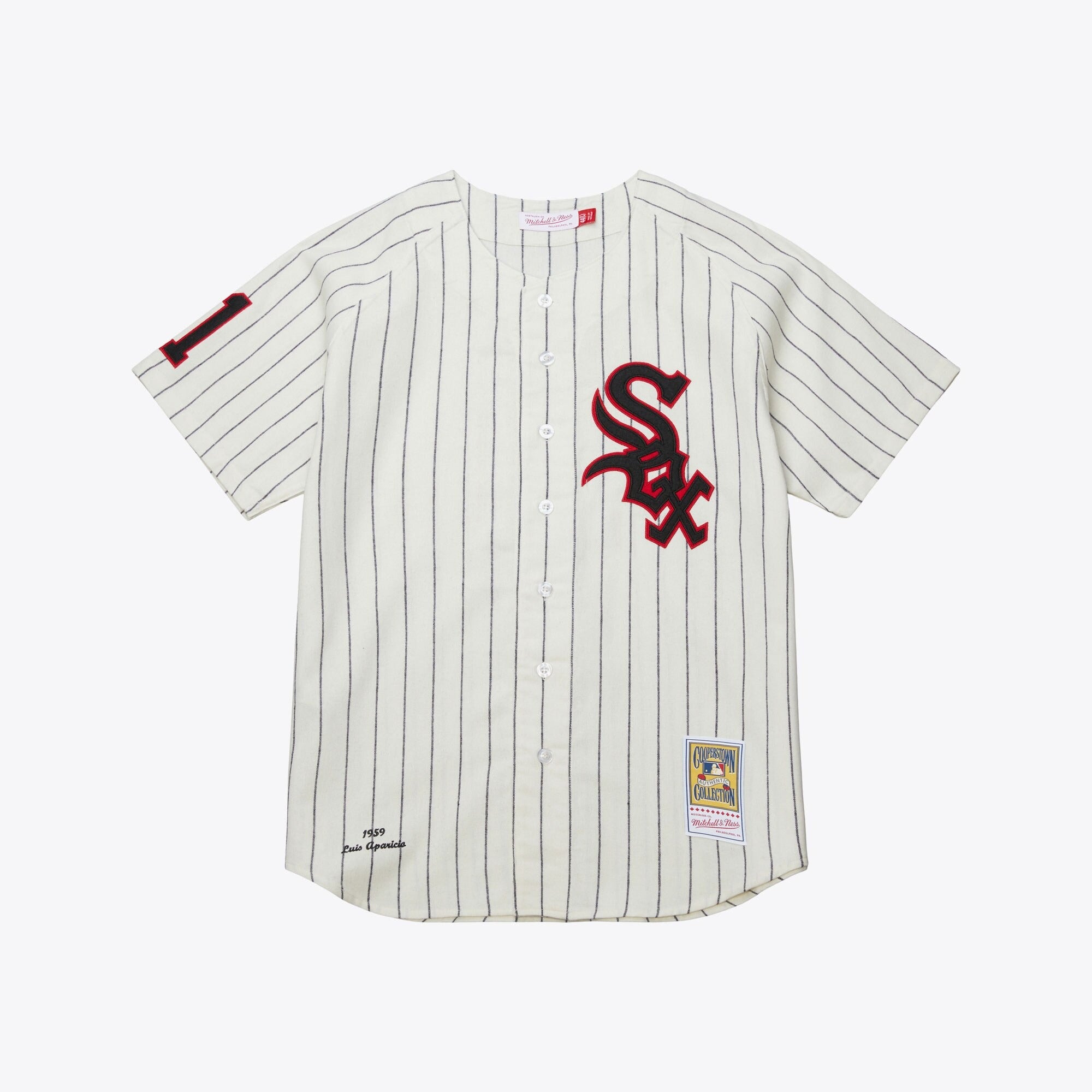 MENS MITCHELL & NESS MLB CREAM PINSTRIPE JERSEY WHITE SOX 1959 LUIS APARICIO