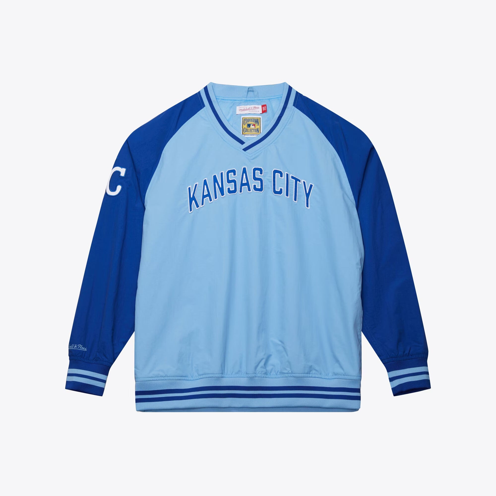 MENS MITCHELL & NESS MLB NYLON PULLOVER JACKET VINTAGE LOGO ROYALS