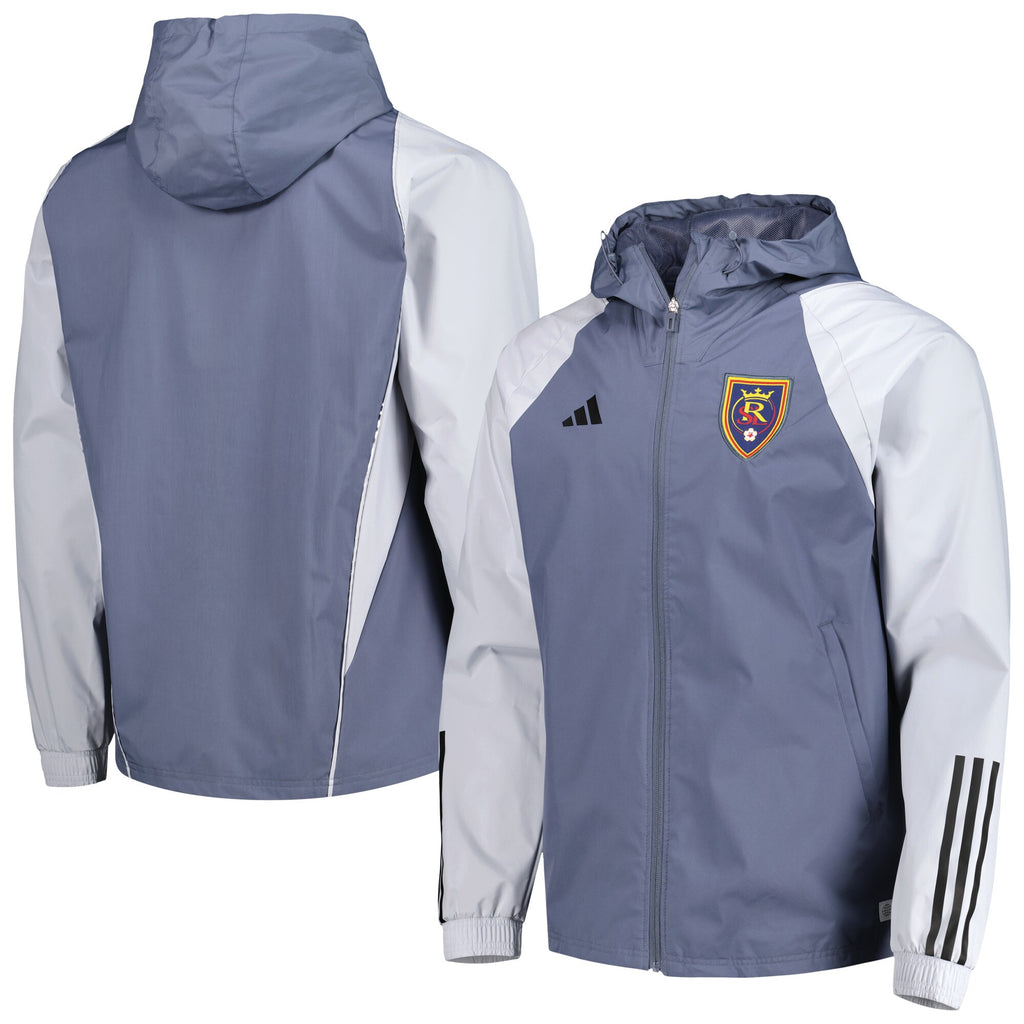 [IL3028] MENS ADIDAS REAL SALT LAKE ALL-WEATHER RAGLAN HOODIE FULL-ZIP JACKET