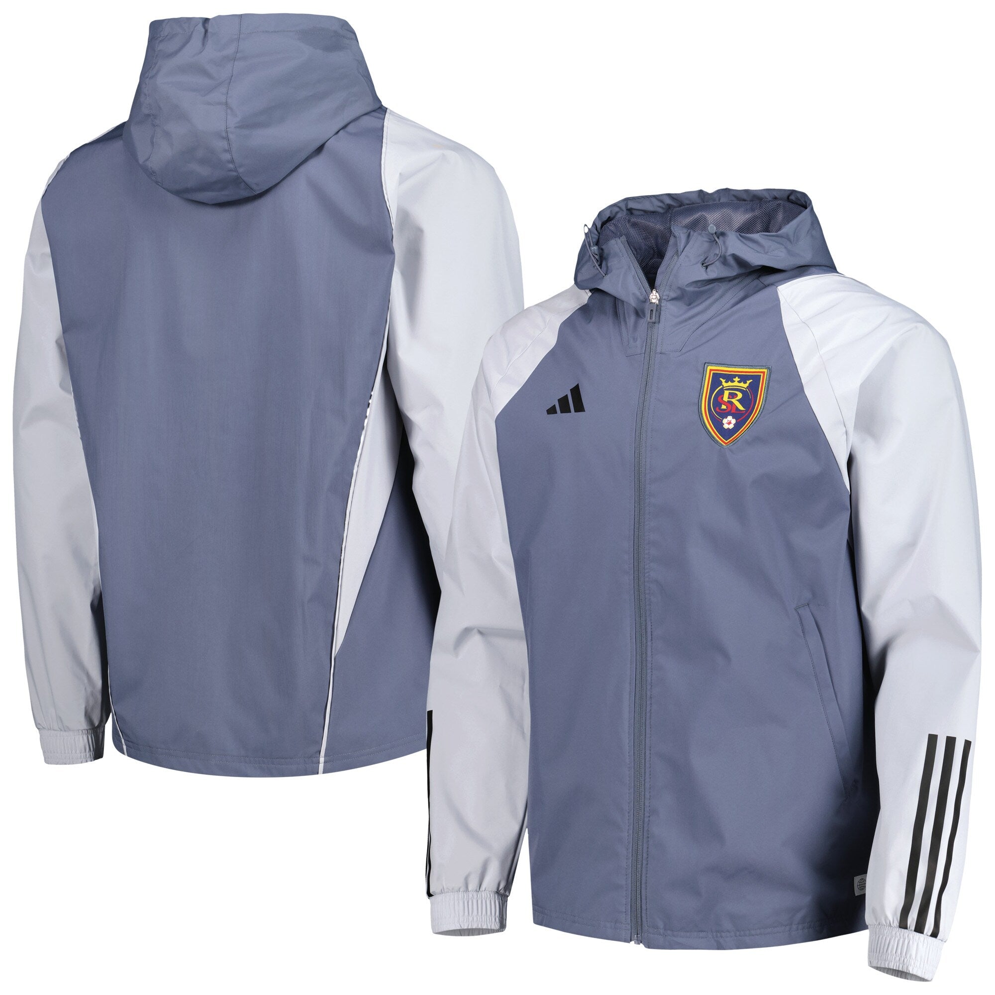 [IL3028] MENS ADIDAS REAL SALT LAKE ALL-WEATHER RAGLAN HOODIE FULL-ZIP JACKET