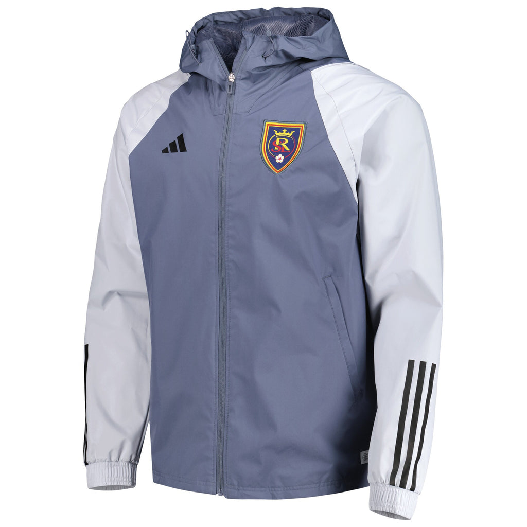[IL3028] MENS ADIDAS REAL SALT LAKE ALL-WEATHER RAGLAN HOODIE FULL-ZIP JACKET